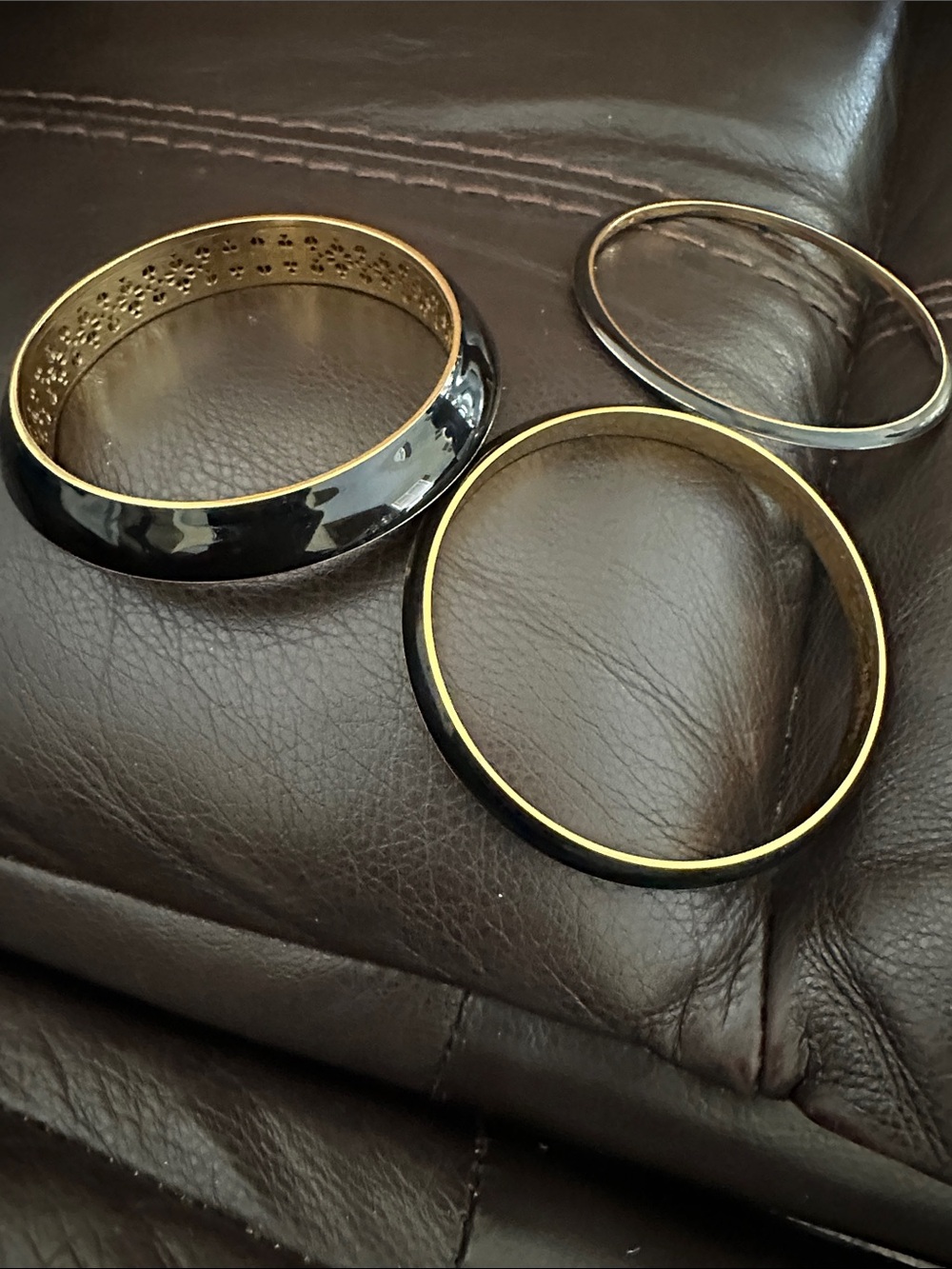 Set of Three Black and Gold Bangle Bracelets